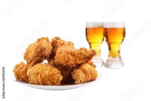 Fried Chicken with Beer on transparent background. Generative Ai