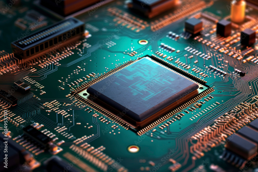 Processor unit mounted on a detailed PCB motherboard, close – up. Processor unit mounted on a detailed PCB motherboard, close – up.