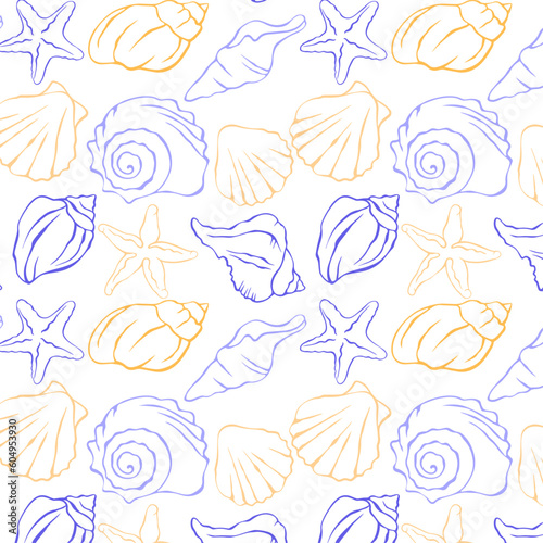 seamless pattern with painted marine shells