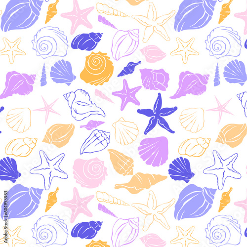 seamless pattern with painted marine shells