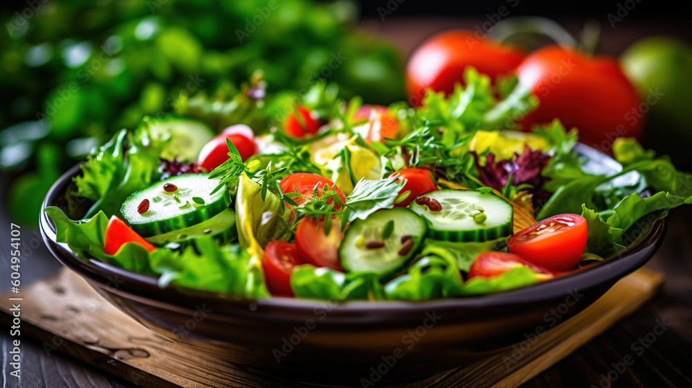 Fresh vegetable salad in a bowl. AI	