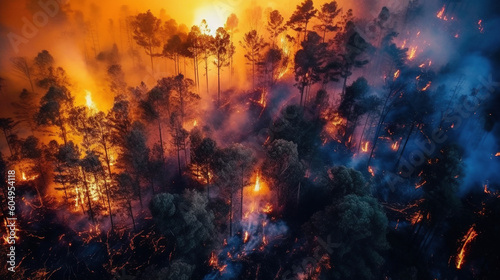 Fire in the forest, aerial view. AI © Oleksandr Blishch