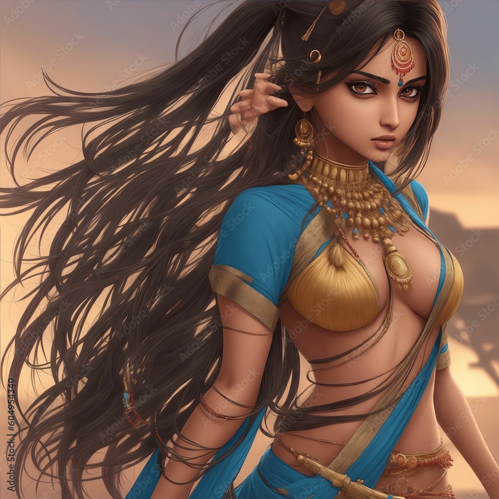 Naklejka premium Girl Portrait, Game character, Indian girl