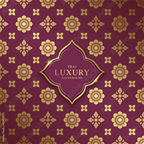 Thai art and asian style luxury pattern banner gold background