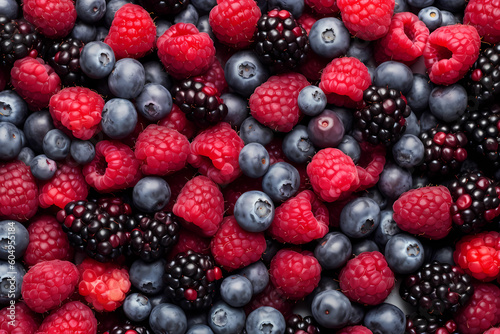 Fresh mixed berries filling the entire frame, food background, generative AI