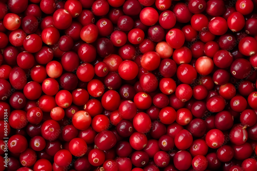Fresh lingonberries filling the entire frame, food background, generative AI Fresh lingonberries filling the entire frame, food background, generative AI