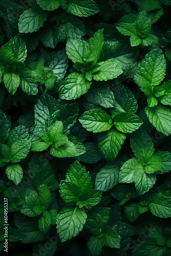 Fresh green mint leaves filling the entire frame, fresh herbs, generative AI