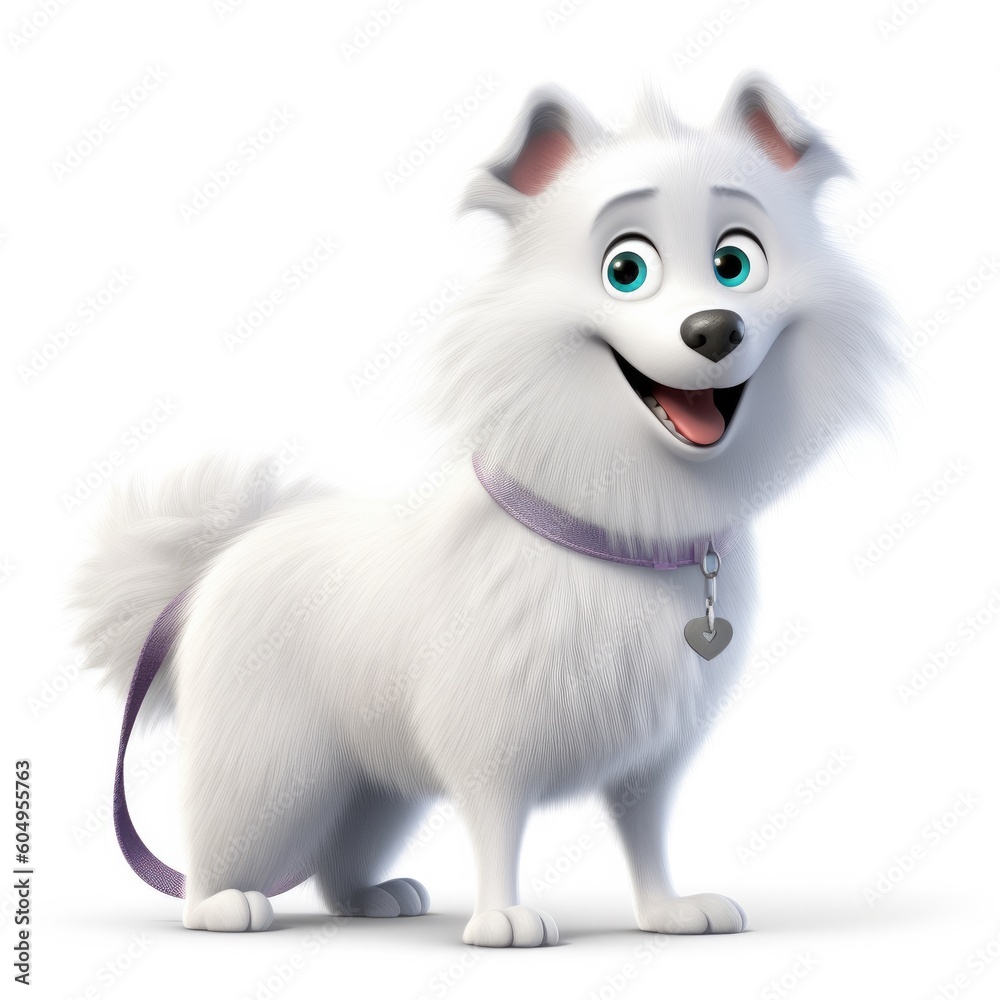American Eskimo Dog dog illustration cartoon 3d isolated on white. Generative AI American Eskimo Dog dog illustration cartoon 3d isolated on white. Generative AI
