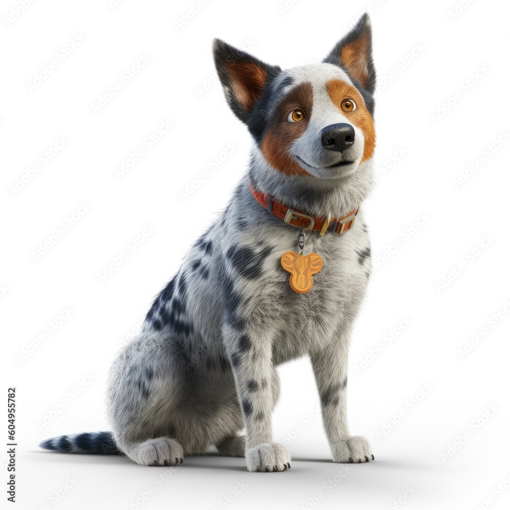 Australian Shepherd dog illustration cartoon 3d isolated on white. Generative AI Australian Shepherd dog illustration cartoon 3d isolated on white. Generative AI