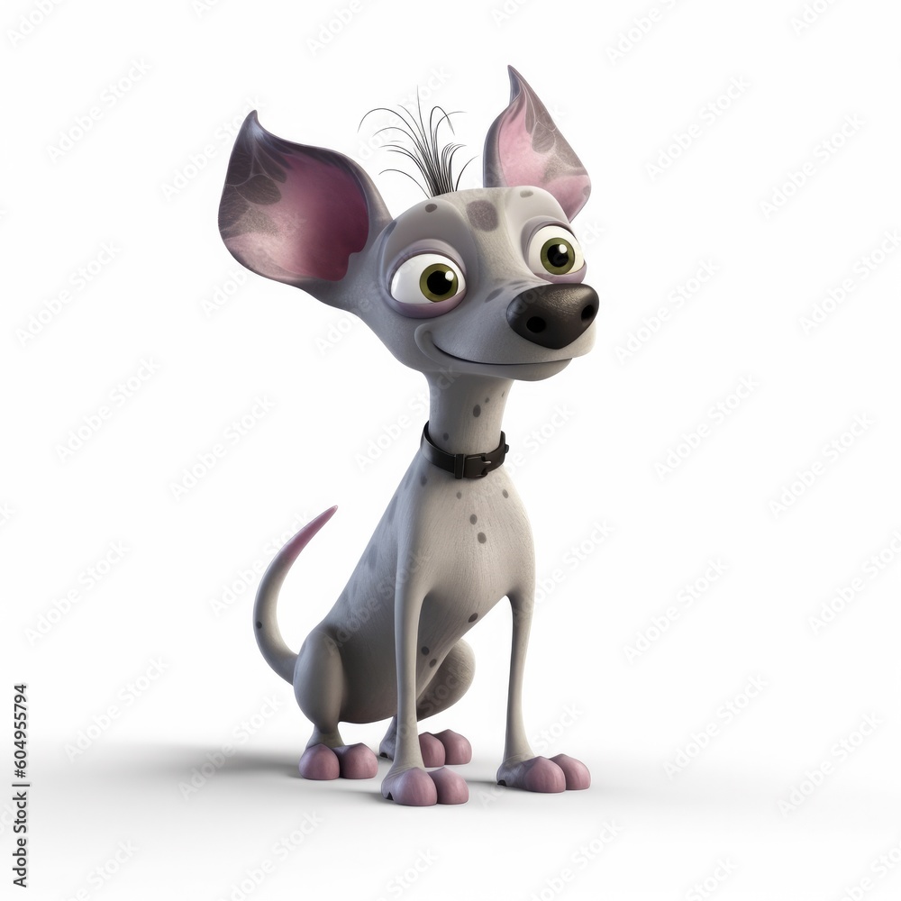 American Hairless Terrier dog illustration cartoon 3d isolated on white. Generative AI