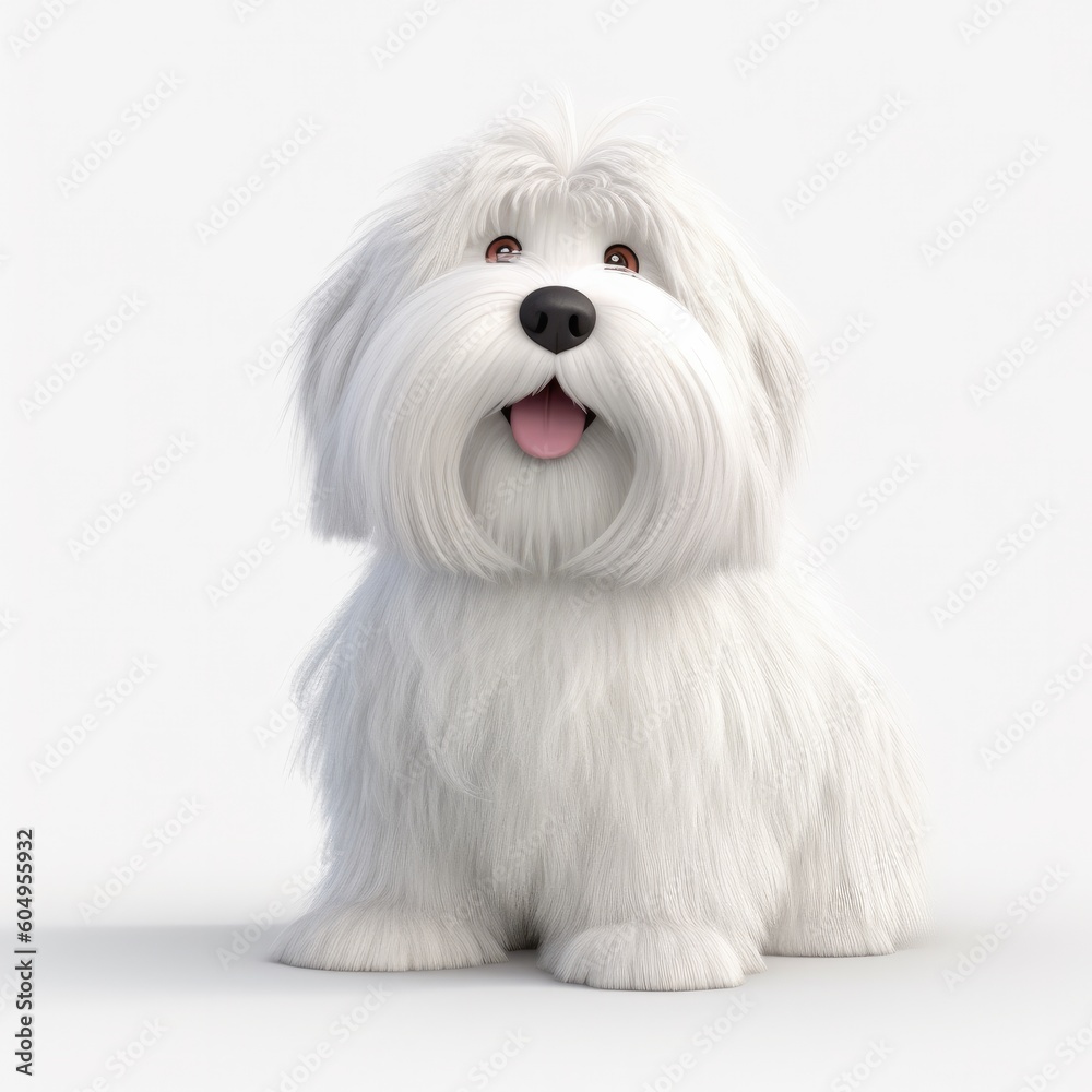 Coton de Tulear dog illustration cartoon 3d isolated on white. Generative AI