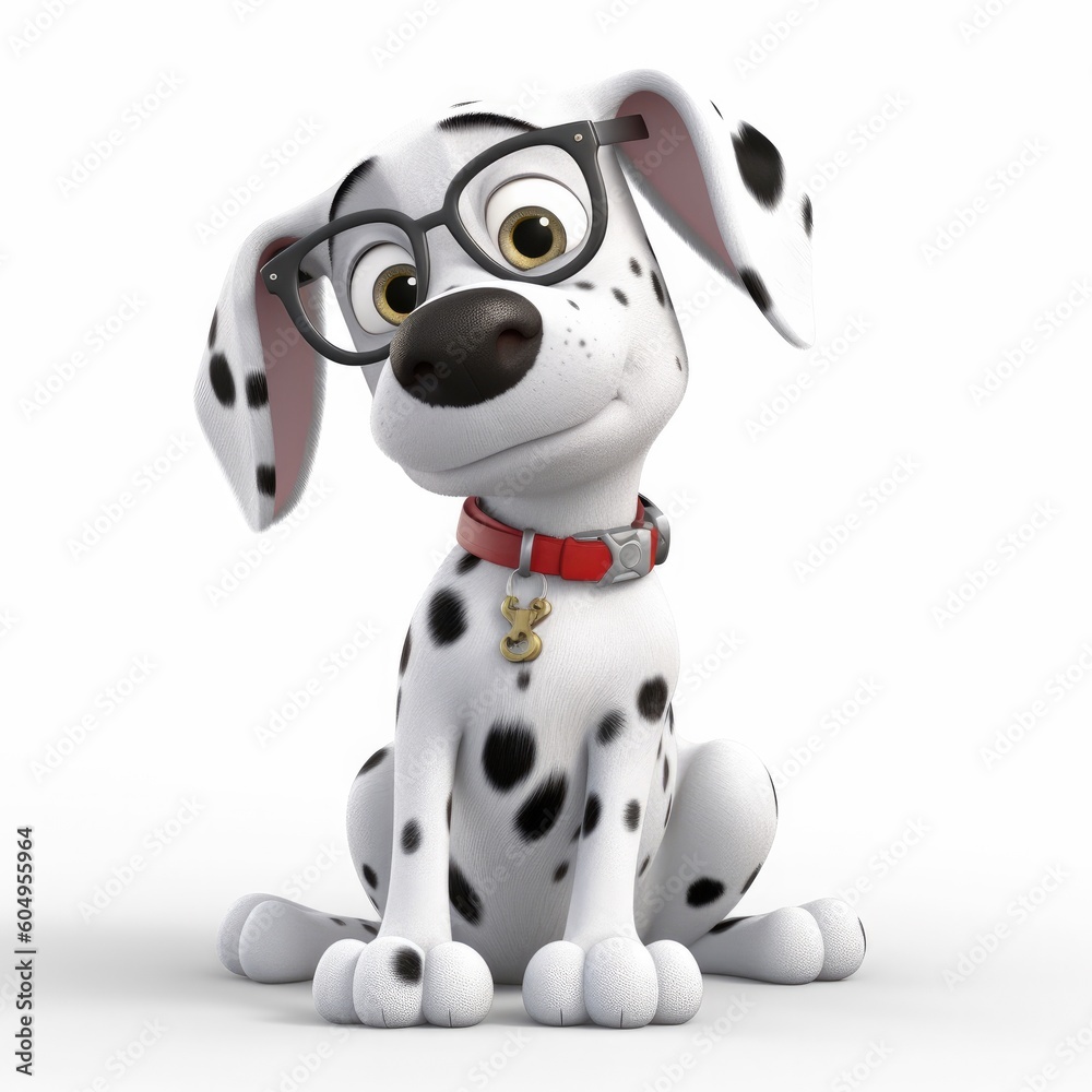 Fototapeta premium Dalmatian dog illustration cartoon 3d isolated on white. Generative AI
