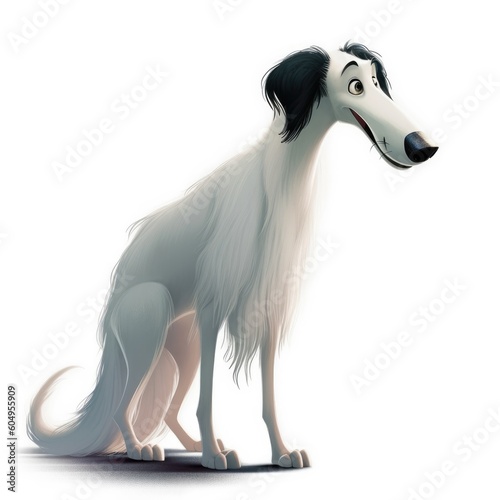 Borzoi dog illustration cartoon 3d isolated on white. Generative AI