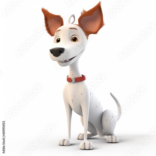 Portuguese Podengo Pequeno dog illustration cartoon 3d isolated on white. Generative AI