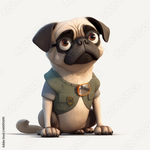 Pug dog illustration cartoon 3d isolated on white. Generative AI