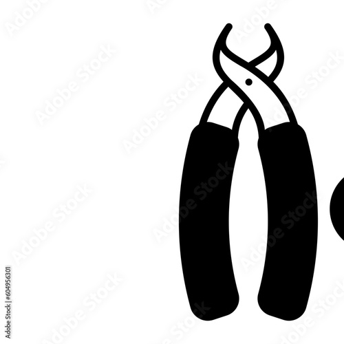 Dentist Pliers with teeth concept, orthodontic ligature or tooth extraction tool vector icon design, odontology symbol, oral medicine sign, Dental instrument stock illustration 