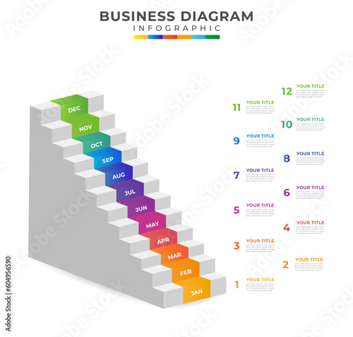 Modern Timeline diagram calendar with stair gantt chart. Infographic template for business.