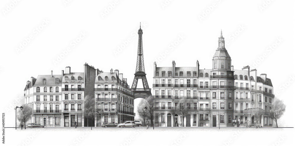 Illustration of Paris architecture isolated on a white background