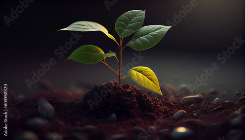 Close up picture of the sapling of the plant is growing Ai generated image 