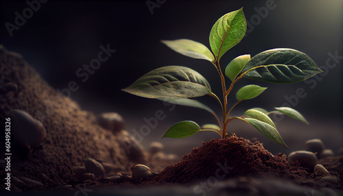 Close up picture of the sapling of the plant is growing Ai generated image 
