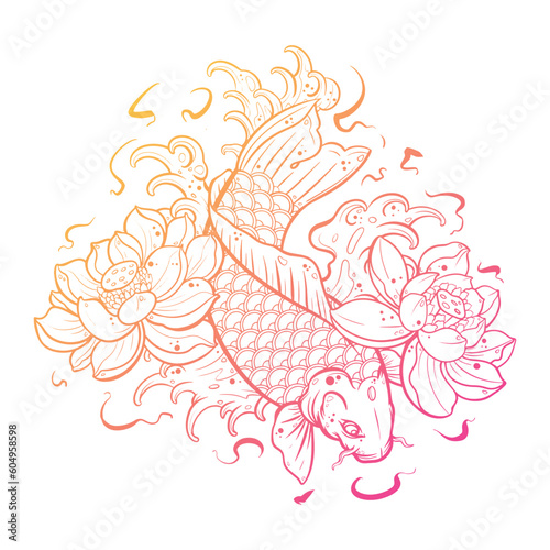 Black tattoo koi fish on white background
