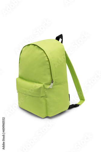 School Backpack Green Color On White Background
