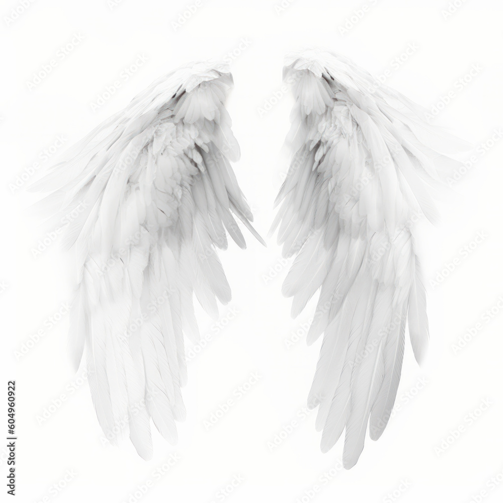 Pure white dove wings isolated on white background, symbolizing peace and harmony. AI Generative Pure white dove wings isolated on white background, symbolizing peace and harmony. AI Generative