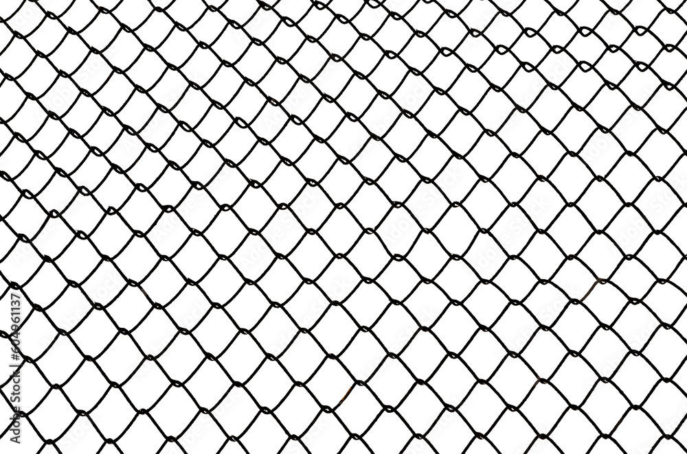 The texture of the metal mesh on a white background. Torn steel, metal mesh with holes - obrazy, fototapety, plakaty 