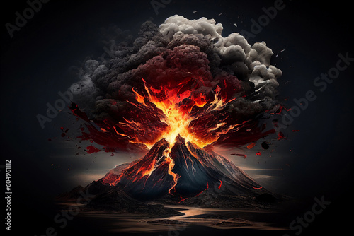 Volcano and eruption with fire and ash. AI Generated Fototapet