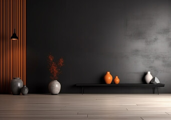 Empty elegant dark room at night with copy space, AI Generated