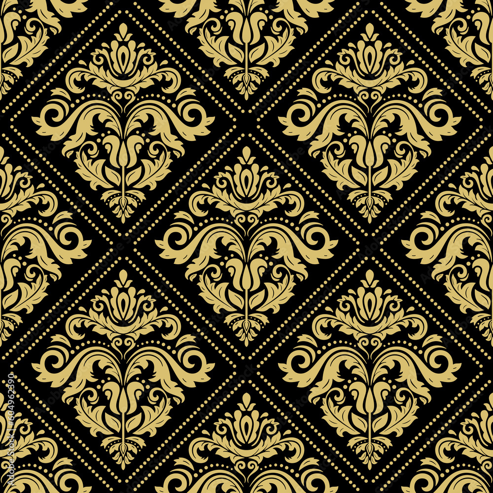 Orient classic pattern. Seamless abstract background with vintage elements. Orient black and golden background. Ornament for wallpaper and packaging