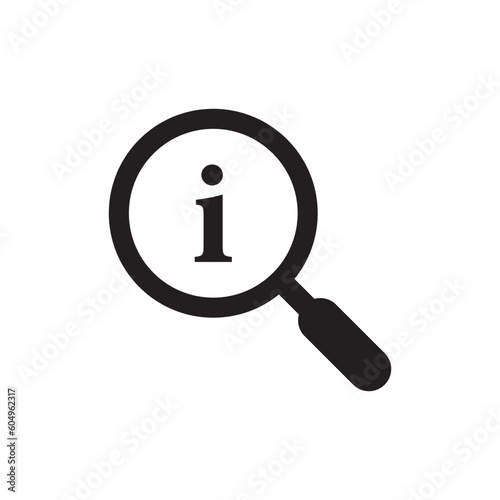 Magnifying glass and information icon. Info search, find manuals icon. Customer support. Researching information icon. Helpful knowledge.
