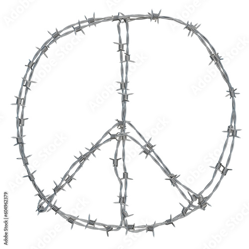 a 3D illustration of a peace symbol created from metal barbed wire © TruongGiang