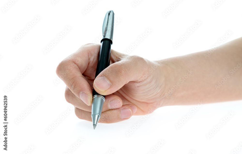 Woman hand holding pen on white background Woman hand holding pen on white background