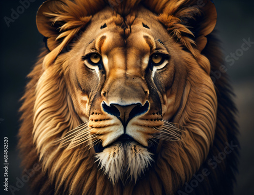 a close up of a lion's face on a black background, face of an lion, portrait of a lion, head of a lion, lion icon, aslan the lion, safari background, lion head, animal portrait, Generative AI