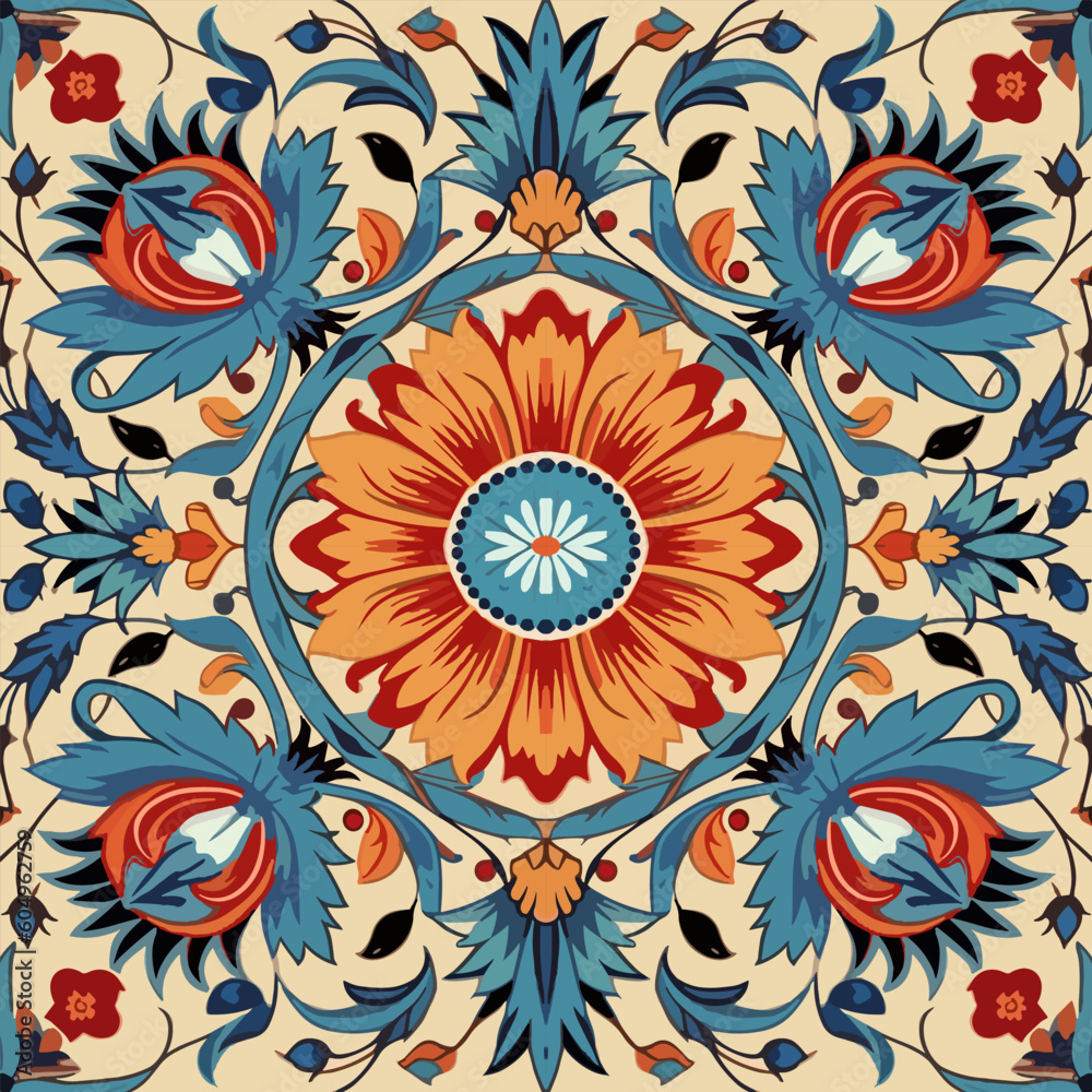 Turkey floral pattern. Abstract art graphic line flower. Ornate elegant luxury vintage retro modern style. For texture textile background backdrop tile wallpaper carpet batik.