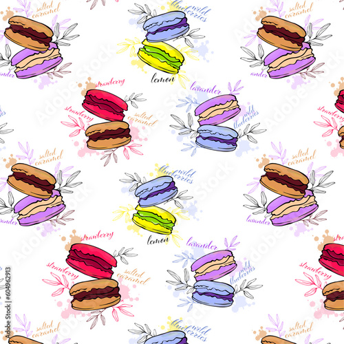 seamless pattern with painted macarons