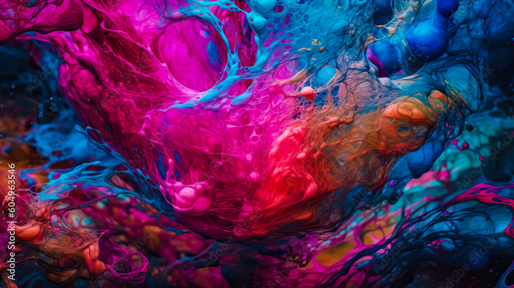 Obraz premium macro close up of different color oil paint. colorful acrylic. modern art concept. Ai generated
