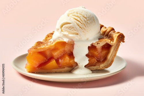 A Slice of Peach Pie with Vanilla Ice Cream Generative AI