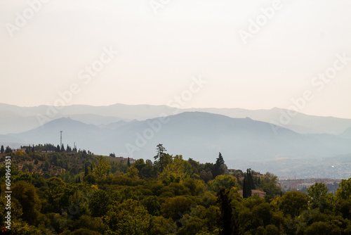 Architectural details of the Alhambra fortified palace complex and Granada city photo