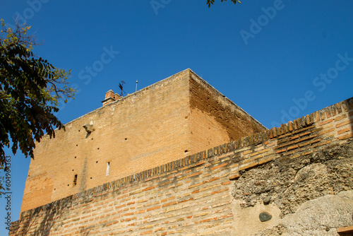 Architectural details of the Alhambra fortified palace complex and Granada city