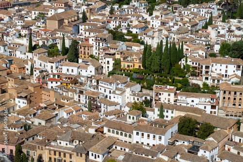 Architectural details of the Alhambra fortified palace complex and Granada city