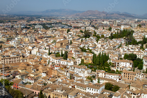 Architectural details of the Alhambra fortified palace complex and Granada city