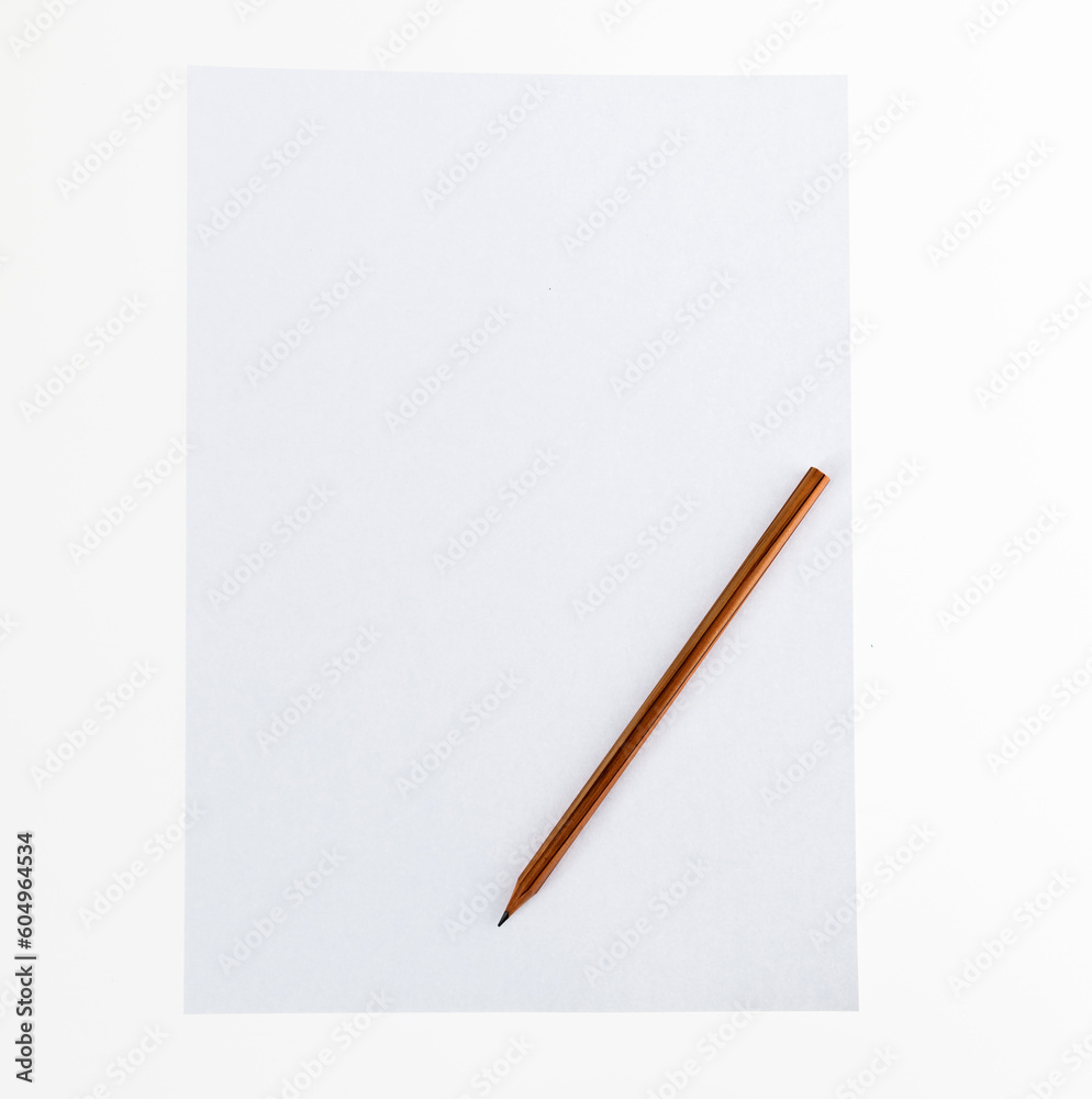 Pencil and blank paper on white background Pencil and blank paper on white background