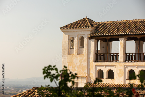 Architectural details of the Alhambra fortified palace complex and Granada city