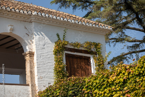 Architectural details of the Alhambra fortified palace complex and Granada city