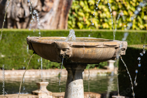 Architectural details of the Alhambra fortified palace complex and Granada city