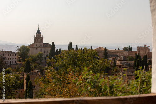 Architectural details of the Alhambra fortified palace complex and Granada city