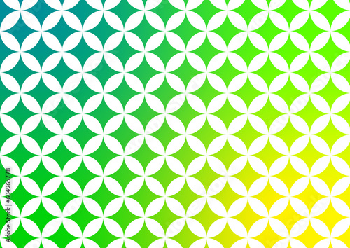 和風な七宝柄パターンと質感のある緑色グラデーション背景イラスト