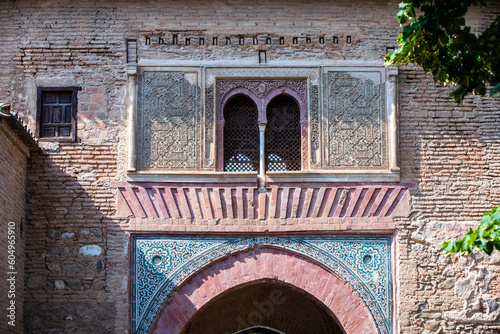 Architectural details of the Alhambra fortified palace complex and Granada city